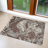 3' X 5' Brown And Ivory Abstract Area Rug