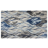 3' X 5' Gray And Navy Blue Botanical Leaves Area Rug