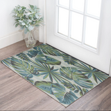 3' X 5' Beige Teal And Green Tropical Botanical Area Rug