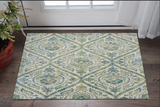 3' X 5' Green Ivory And Teal Medallion Area Rug