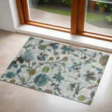 3' X 5' Teal Blue White And Green Floral Vines Area Rug