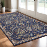 3' X 5' Royal Blue Gold And Gray Medallion Area Rug