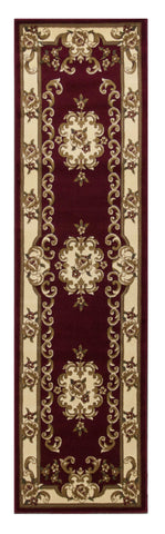 8' Red and Ivory Floral Border Runner Rug