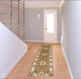 8' Beige Ivory And Brown Floral Medallion Runner Rug