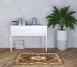 3' X 5' Green And Ivory Floral Medallion Area Rug