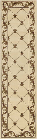8' Ivory And Brown Floral Vines Runner Rug