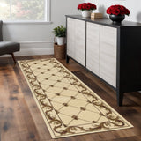 8' Ivory And Brown Floral Vines Runner Rug