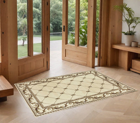 3' X 5' Ivory And Beige Floral Vines Area Rug