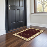 3' X 5' Red And Ivory Floral Vines Area Rug
