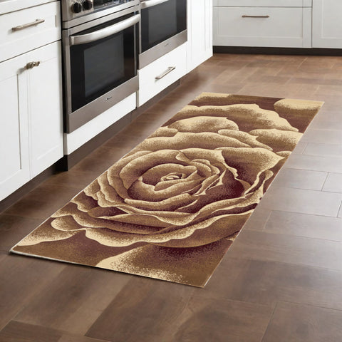 8' Ivory Brown And Red Floral Area Rug