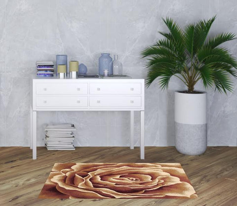 3' X 5' Ivory Brown And Red Floral Area Rug