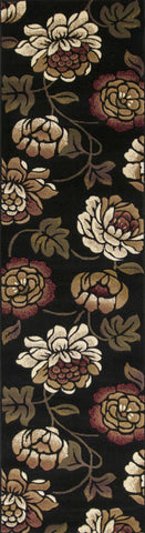 8' Black Floral Vines Runner Rug