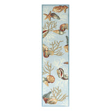 8' Blue Seashell and Coral Hand Tufted Runner Rug