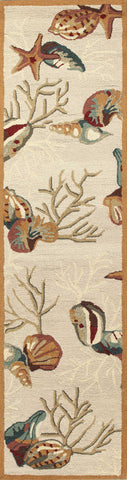 8' Beige Seashell and Coral Hand Tufted Runner Rug