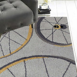 7' Gray Black And Yellow Abstract Geometric Hand Tufted Runner Rug