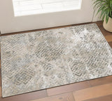 3' X 5' Sand And Light Blue Geometric Distressed Area Rug