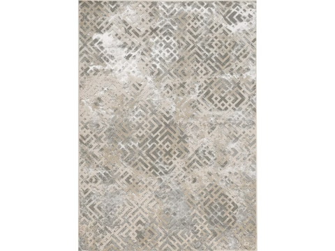 3' X 5' Sand And Light Blue Geometric Distressed Area Rug