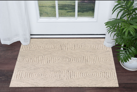 3' X 5' Sand And Beige Wool Geometric Hand Tufted Area Rug