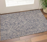 3' X 5' Blue And Beige Wool Chevron Hand Tufted Area Rug