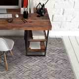 3' X 5' Blue And Beige Wool Chevron Hand Tufted Area Rug