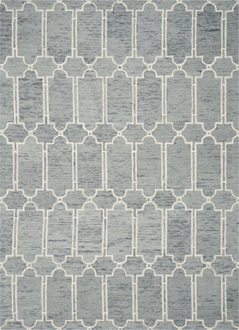 3' X 5' Slate Blue And Ivory Wool Geometric Hand Tufted Area Rug
