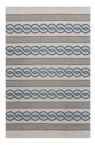 3' X 5' Ivory Light Blue And Gray Geometric Hand Hooked Worn/Fade Area Rug