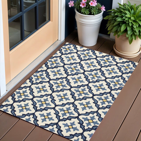 3' X 5' Blue Moroccan Handmade Indoor Outdoor Area Rug