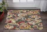 3' X 5' Taupe Red And Gray Floral Hand Tufted Area Rug