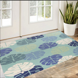 3' X 5' Turquoise And Ivory Botanical Leaves Hand Tufted Area Rug