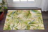 3' X 5' Sand Green And Blue Botanical Leaves Hand Tufted Area Rug