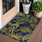 3' X 5' Blue Floral Handmade Indoor Outdoor Area Rug