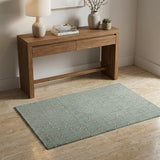 3' X 5' Green And Ivory Geometric Hand Hooked Area Rug