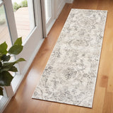 7' Gray And Tan Floral Distressed Runner Rug