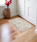 3' X 5' Gray And Tan Floral Distressed Area Rug