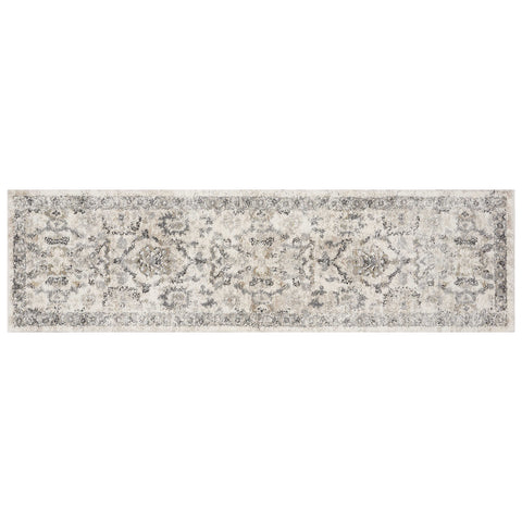 7' Ivory And Gray Floral Medallion Distressed Runner Rug
