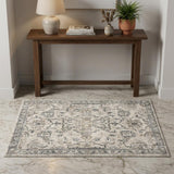 3' X 5' Ivory And Gray Floral Medallion Distressed Area Rug