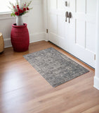 3' X 5' Gray And Light Gray Floral Medallion Area Rug