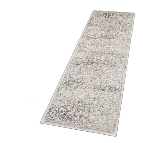 8' Ivory And Brown Floral Medallion Runner Rug