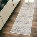 8' Ivory And Brown Floral Medallion Runner Rug