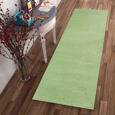 7' Green Hand Woven Runner Rug
