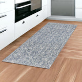 8' Slate Blue And Ivory Abstract Shag Hand Woven Runner Rug