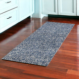 8' Indigo And Ivory Abstract Shag Hand Woven Runner Rug