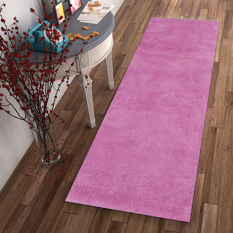 8' Hot Pink Shag Hand Woven Runner Rug