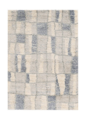 4' X 6' Ivory And Blue Abstract Geometric Distressed Area Rug