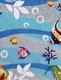 3' X 5' Blue White And Red Fish Hand Hooked Area Rug