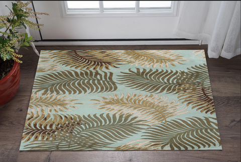 3' X 4' Aqua And Brown Wool Botanical Leaves Hand Tufted Area Rug