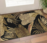 2' X 4' Black Beige And Brown Wool Botanical Leaves Hand Tufted Area Rug
