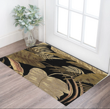 2' X 4' Black Beige And Brown Wool Botanical Leaves Hand Tufted Area Rug