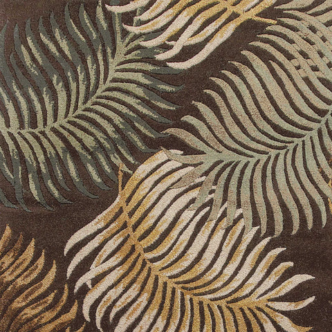 3' X 4' Espresso Beige And Green Wool Botanical Leaves Hand Tufted Area Rug