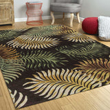 3' X 4' Espresso Beige And Green Wool Botanical Leaves Hand Tufted Area Rug